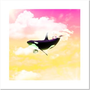 WHALE SWIMMING IN THE SKY Posters and Art